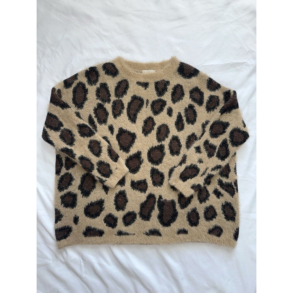 Altar’d State Leopard Print Sweater Womens XS/S Fuzzy Brown Animal